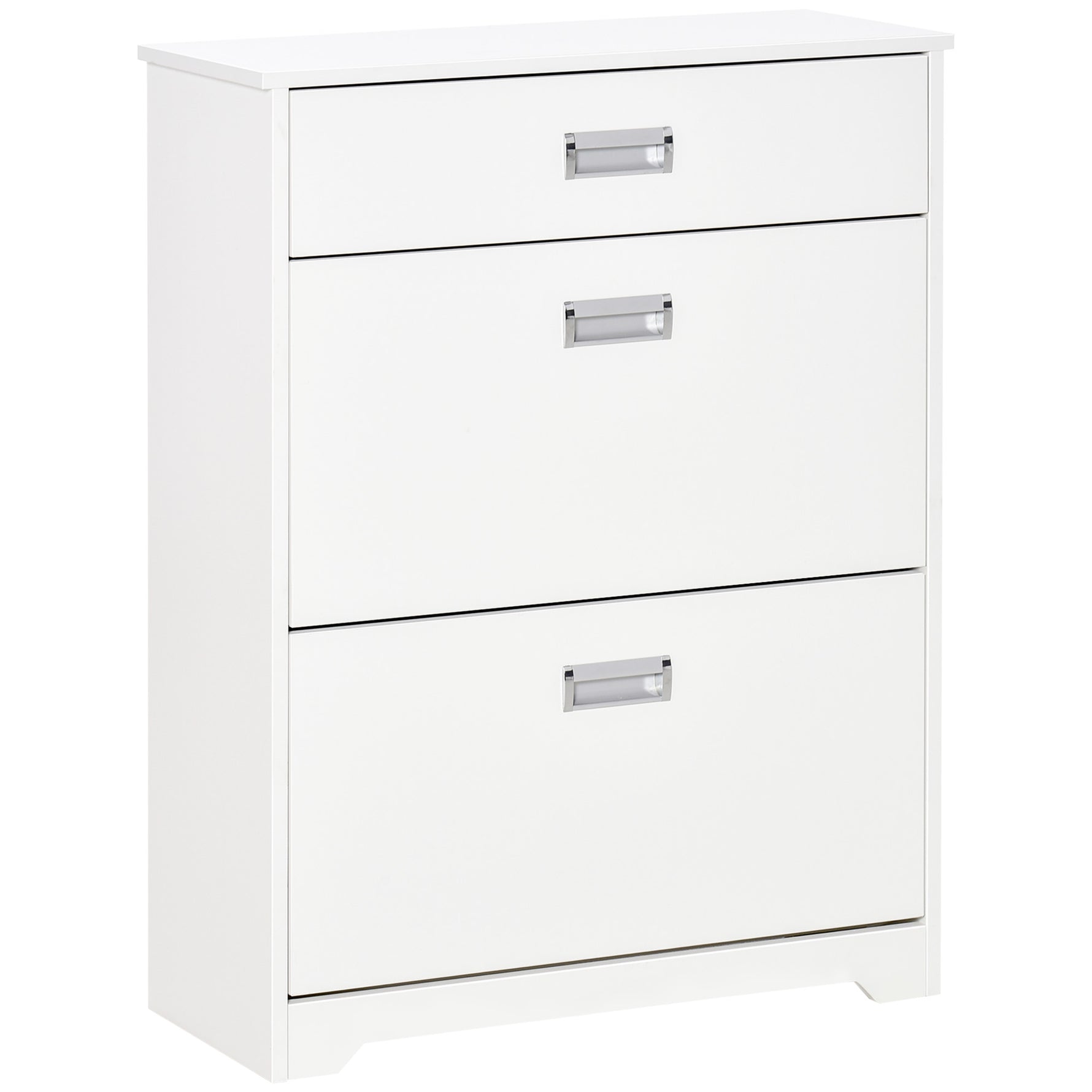 Meuble à chaussures avec 2 tiroirs rabattables étagère réglable + 1 tiroir  jusqu'à 16 paires 70L x 29l x 92H Blanc
