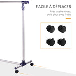 Portant à Vêtements, Tringle Réglable à Roulettes en Acier Inox, Charge Max. 25 kg, Argent