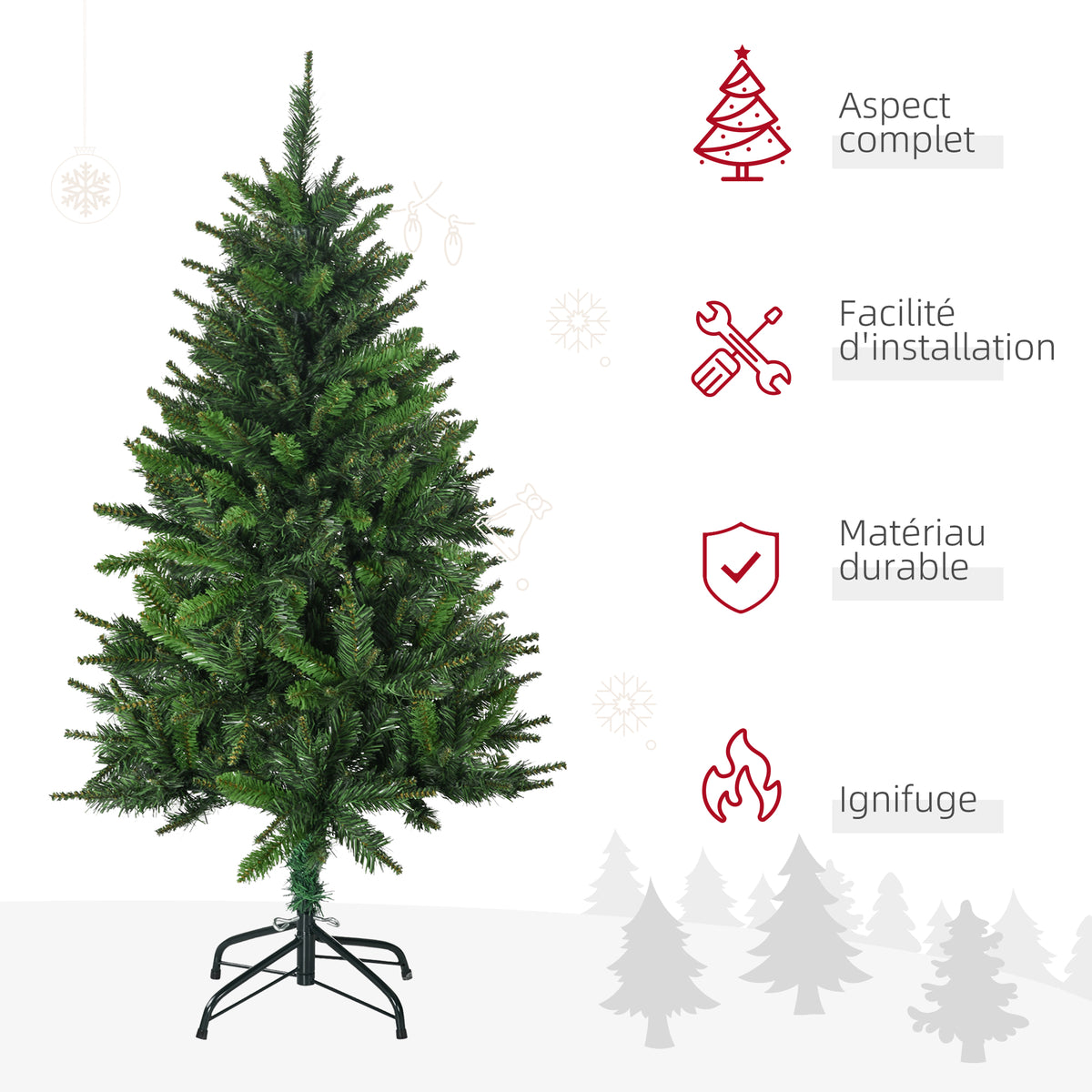 Sapin de Noël artificiel avec 310 branches support en acier socle pliable en acier hauteur 120 cm vert