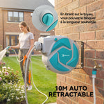 Enrouleur Tuyau Arrosage Mural Automatique 10 + 1 m, Pivotant 180°, Buse à 7 Modes, pour Jardin, 28x14x34cm, Vert