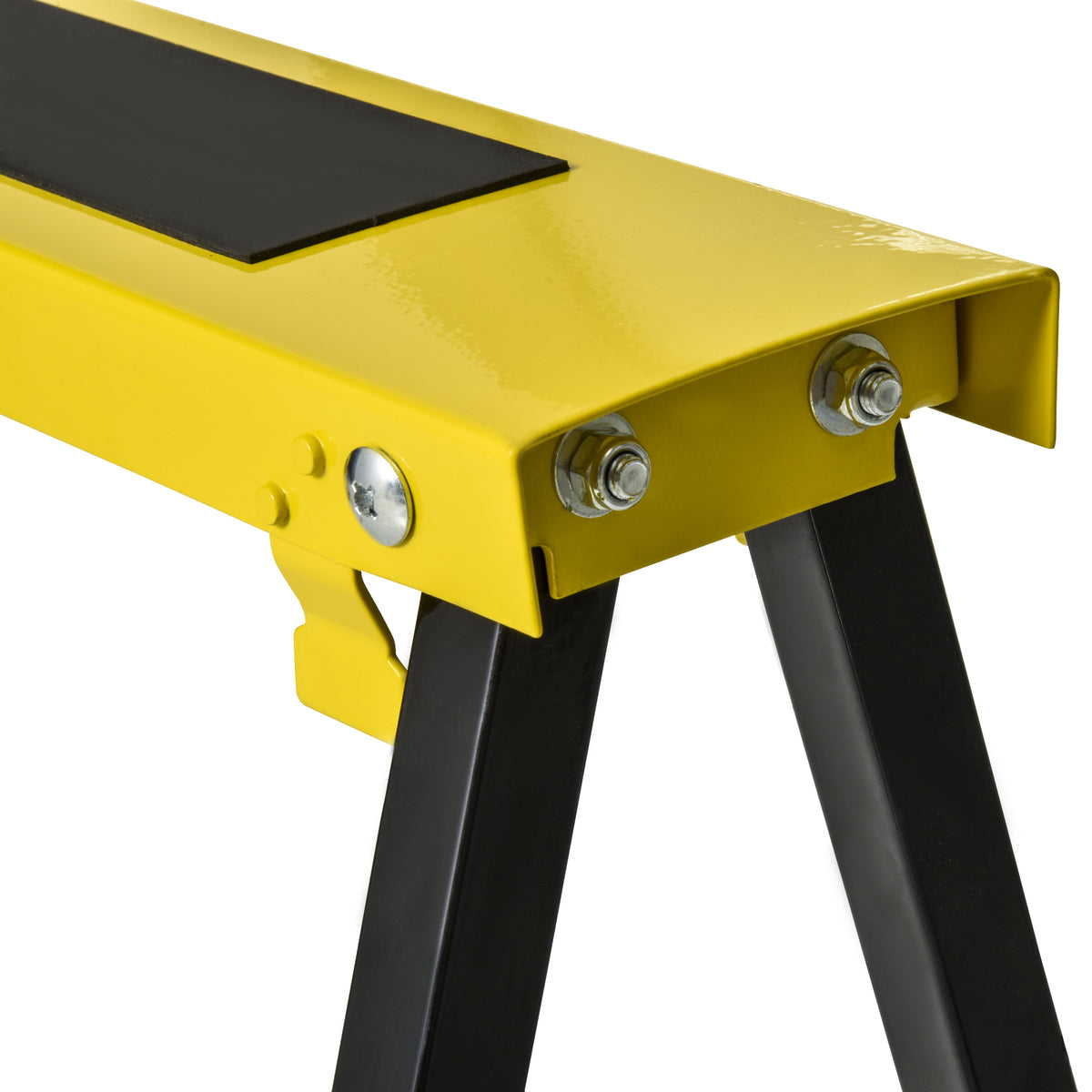 Lot de 2 Tréteaux Pliables Télescopiques Réglables en Hauteur, Poignée de Transport, Dim. 100L x 60l x 62-90H cm, Surface Antidérapante, Métal, Noir et Jaune