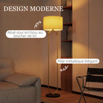 Lampadaire abat-jour en lin douille E27 style moderne interrupteur à pied pour salon et chambre 156 cm doré et noir