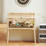 Cage hamster habitats pour rongeur bois toit ouvrable 7 plateformes 2 balançoires 110x52x101cm effet bois naturel