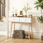 Table console avec 2 tiroirs et pieds en bois, pour salon, entrée, couloir, 86 x 35 x 75 cm, chêne et blanc
