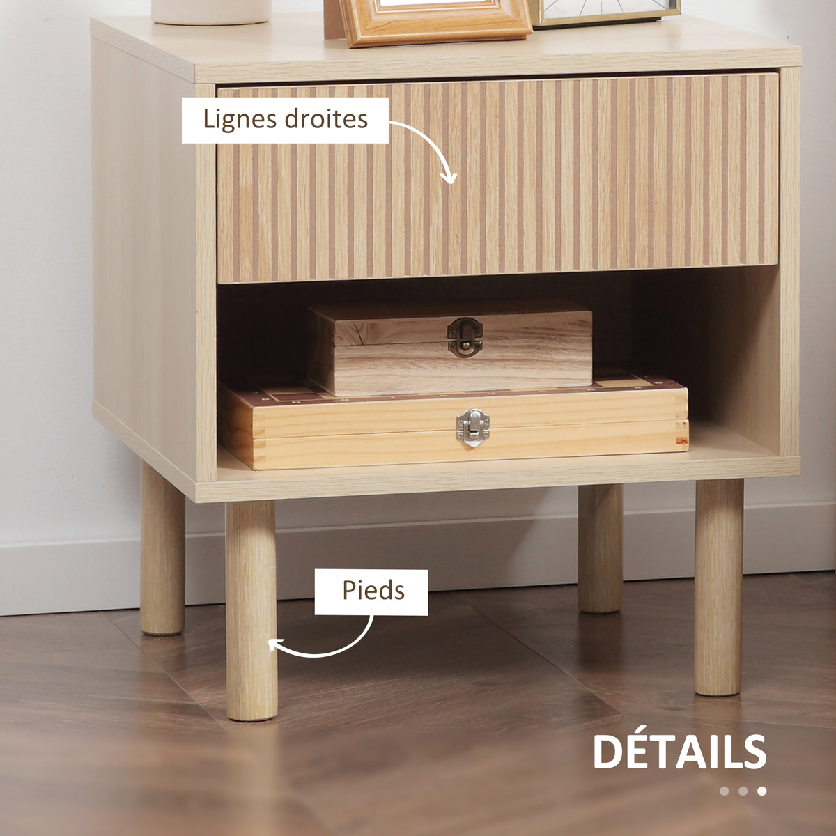 Lot de 2 tables de chevet table de nuit avec tiroirs et niches, style moderne, dim. 47 x 47 x 50 cm, bois naturel