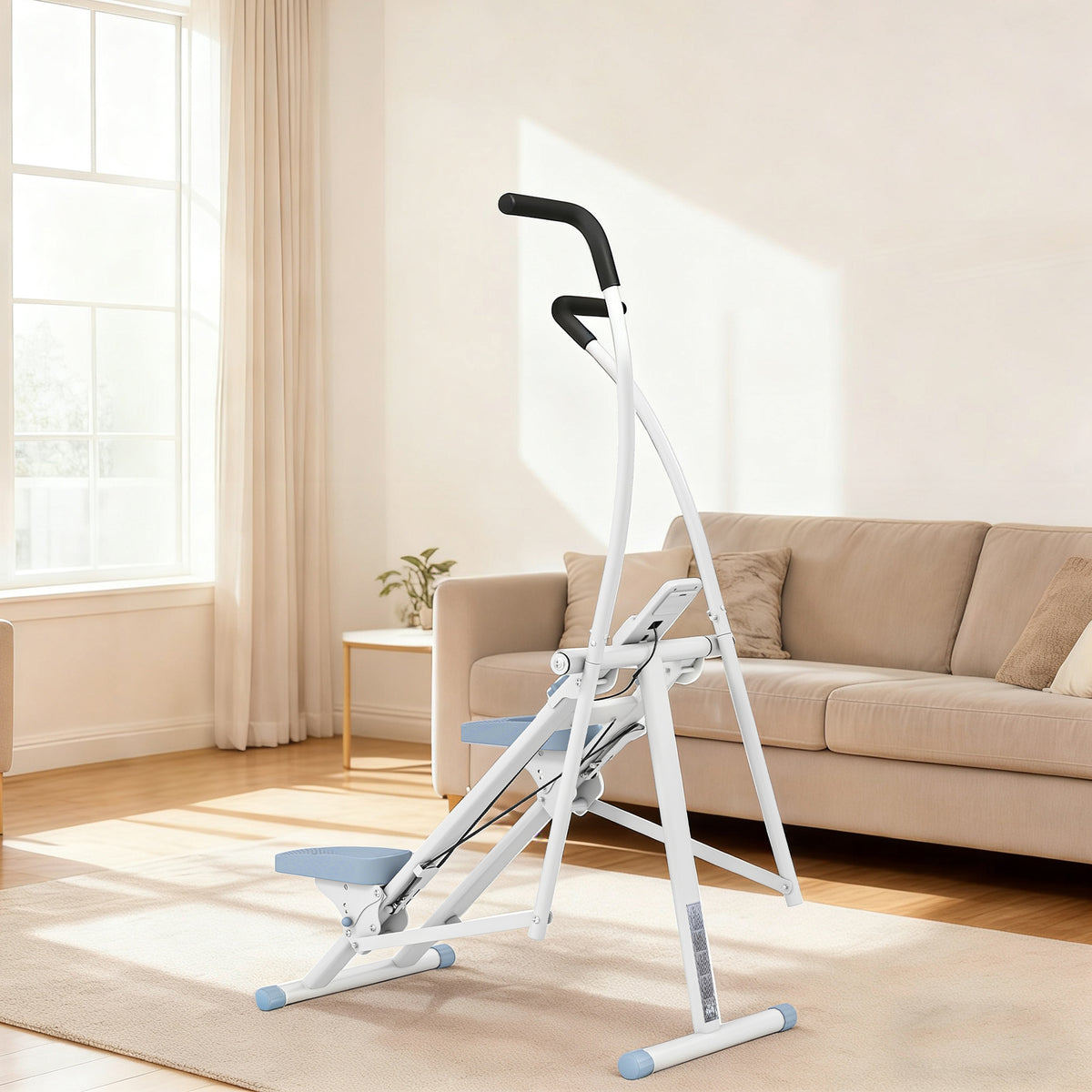 Stepper d'Escalier Pliable, Hauteur Réglable, Écran LCD, Pédales Réglables, Charge 100 kg, 85 x 80 x 142 cm, Blanc