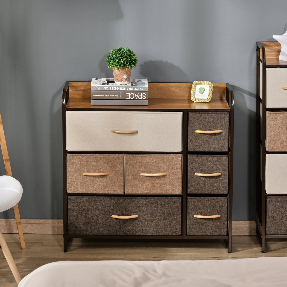 Commode 7 tiroirs meuble de rangement tiroir en tissu pliant - structure acier noir - 80L x 29l x 78,5H cm, multicolore