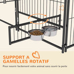 Chenil extérieur pour chiens en acier et tissu Oxford avec support gamelle toit 211 x 211 x 151 cm noir et café