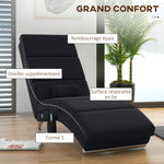 Fauteuil relax chaise longue de relaxation ergonomique, massant et chauffant avec télécommande 56 x 168 x 84 cm noir