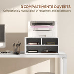 Organiseur bureau aspect blanc avec 3 compartiments fournitures support d'imprimante 47 x 40 x 22,5 cm