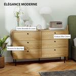 Commode 6 tiroirs meuble de rangement style moderne coins arrondis et pieds en acier 120 x 40 x 75cm effet bois de chêne
