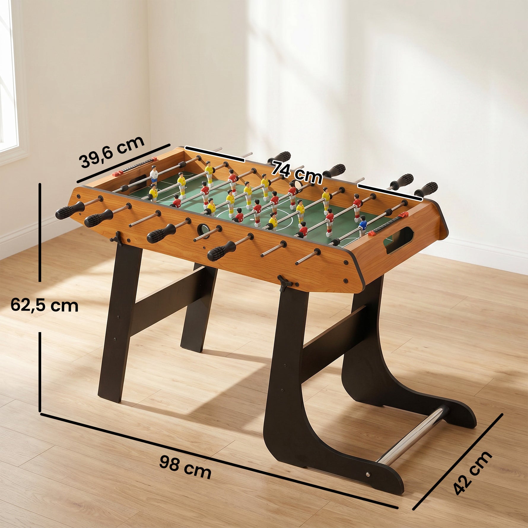 Baby-foot table de Babyfoot pliable dim. 98L x 42l x 62H cm 2 balles fournies MDF marron et noir