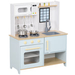 Kinderküche Spielküche aus Holz mit Mikrowelle Kinderherd ab 3 Jahren 72 x 33 x 85,2 cm blau