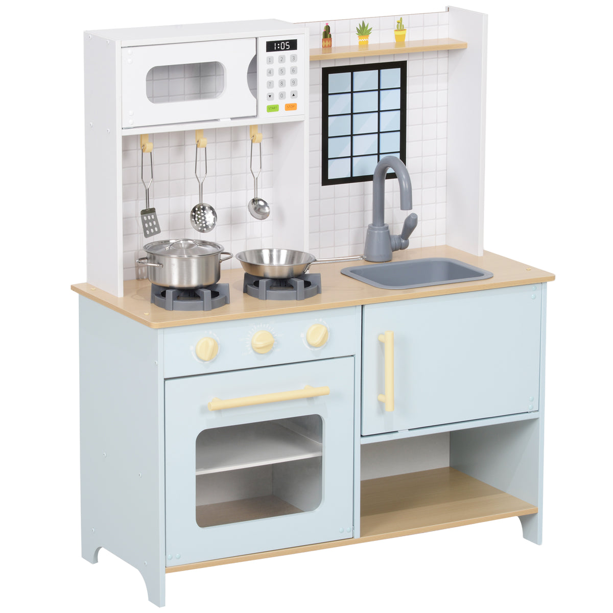 Kinderküche Spielküche aus Holz mit Mikrowelle Kinderherd ab 3 Jahren 72 x 33 x 85,2 cm blau
