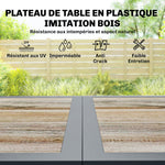 Salon de Jardin Ensemble Mobilier de Jardin 7 Pièces Table Effet Bois 6 Chaises Empilables en Textilène 140x80x72cm Gris