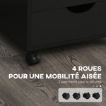 Caisson bureau mobile, meuble rangement bureau sur roulettes, 5 tiroirs, 40 x 40 x 67 cm, noir