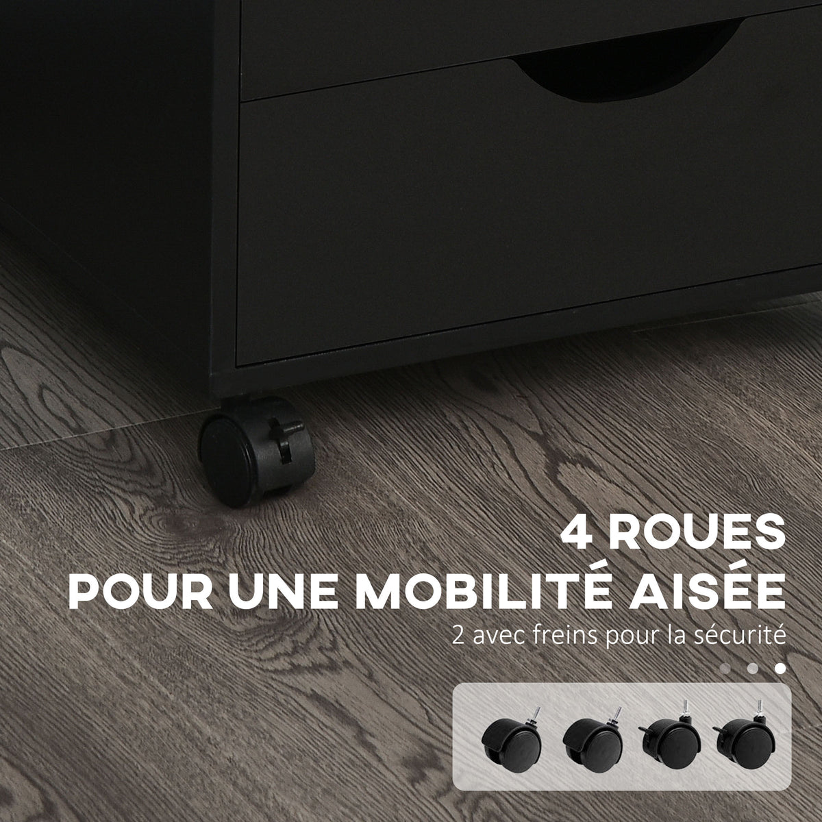 Caisson bureau mobile, meuble rangement bureau sur roulettes, 5 tiroirs, 40 x 40 x 67 cm, noir