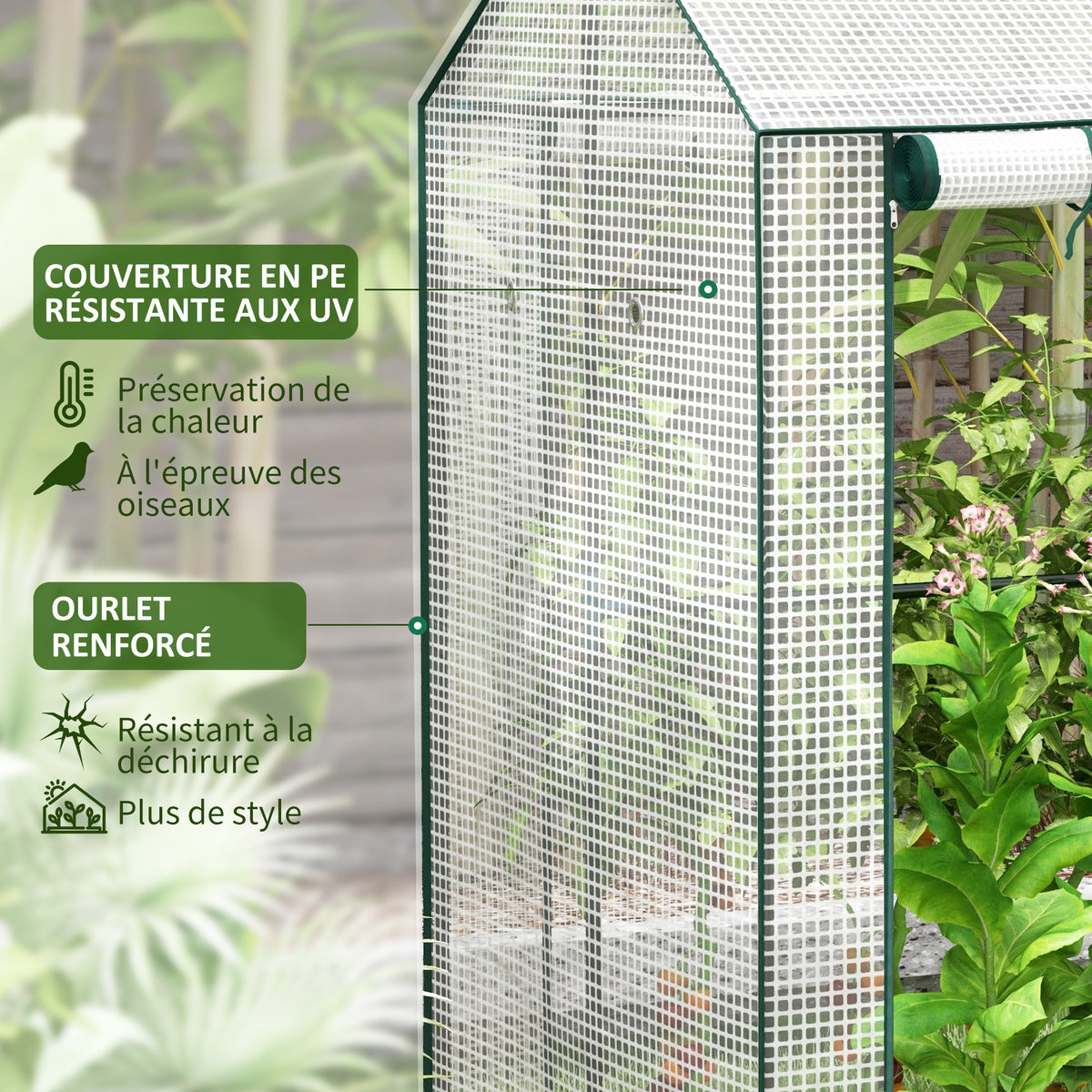 Serre de jardin avec 2 espaces et 2 portes enroulables - 0,8 m² Serre à tomates dim. 1L x 0,8l x 1,5H m, Acier et PE