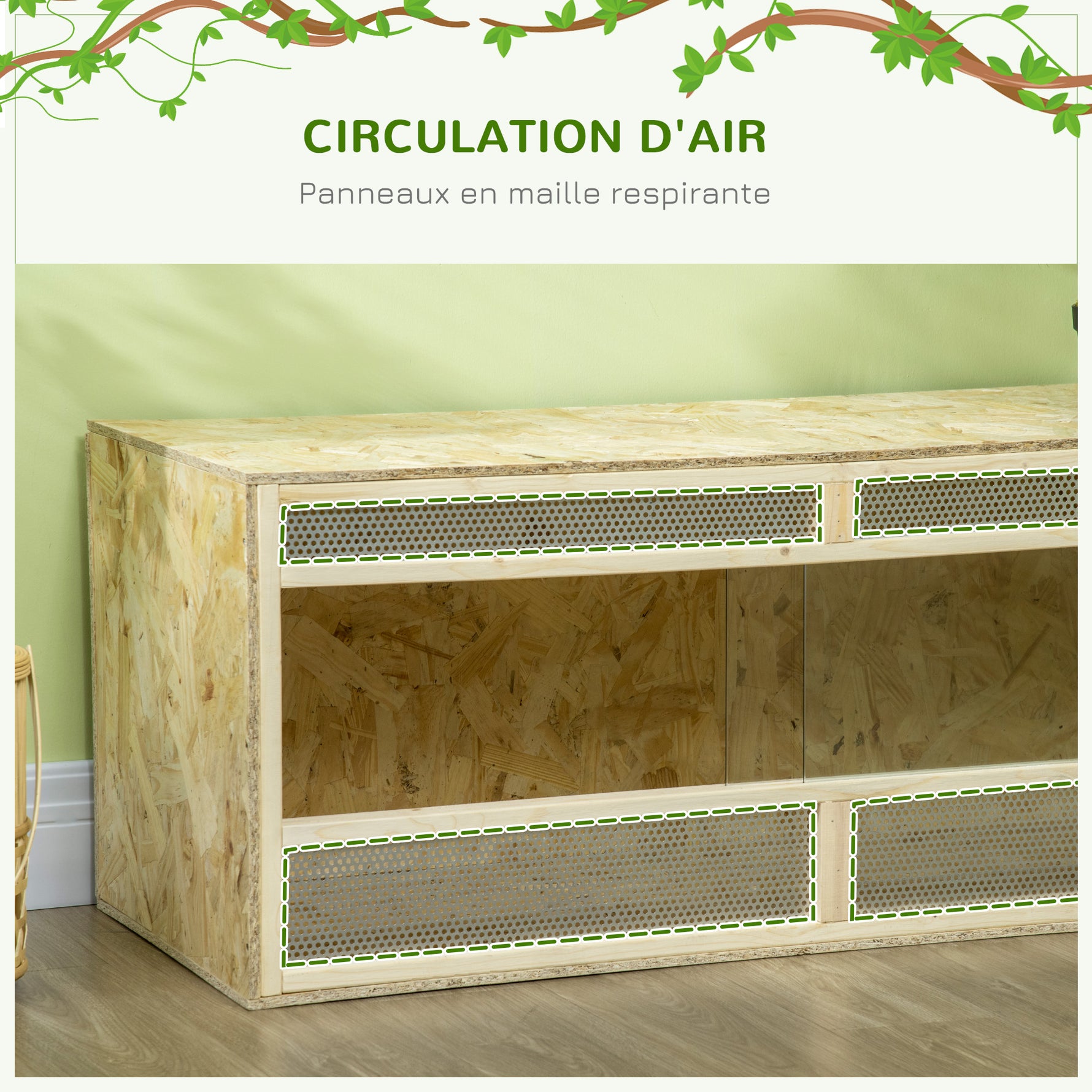 Terrarium en bois OSB pour reptiles avec porte coulissante en verre - 120 x 50 x 50 cm naturel