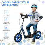 Trottinette patinette scooter enfant grandes roues de 6 à 12 ans hauteur réglable frein arrière béquille bleu