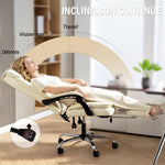 Chaise de bureau ergonomique, fauteuil de bureau inclinable avec repose-pieds, hauteur réglable, pivotante 360°, beige