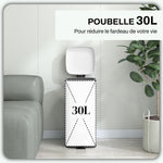 Poubelle de cuisine 30L avec couvercle à fermeture douce et pédale, seau intérieur amovible, 28L x 35l x 63,5H cm, blanc