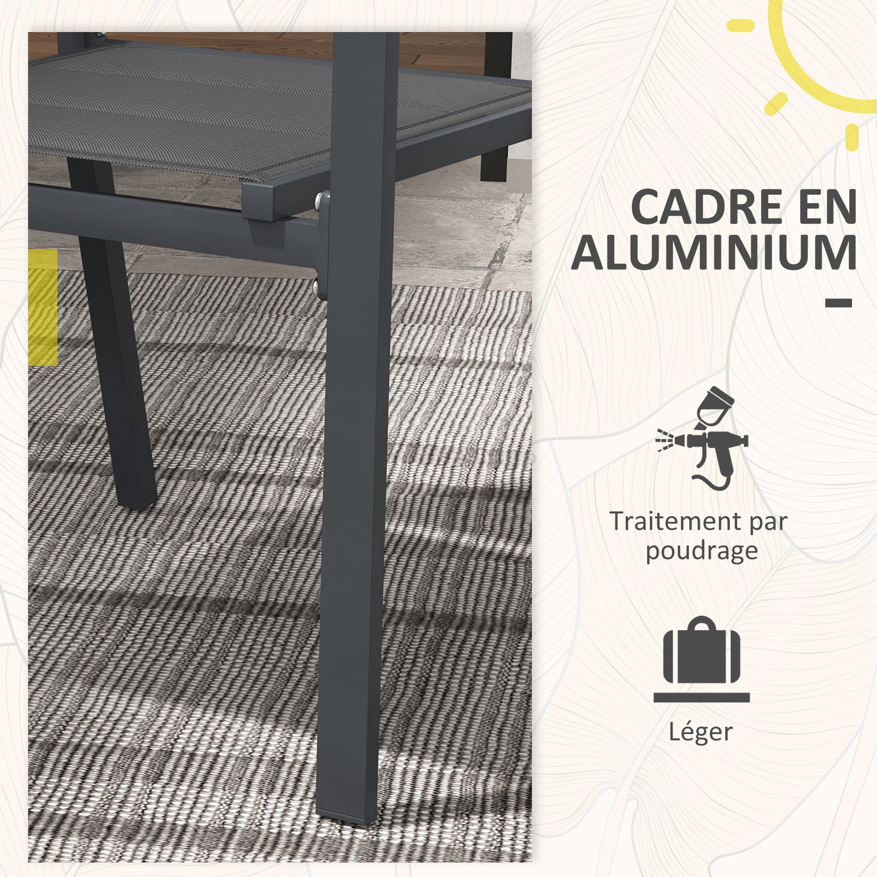 Ensemble de 4 chaises de jardin empilables en aluminium et textilène avec accoudoirs, lot de 4 pièces pour extérieur