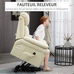 Sillón de relax eléctrico, sillón elevador reclinable con reposapiés ajustable, revestimiento sintético color crema