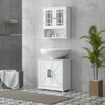Meuble sous lavabo, meuble de salle de bain avec 2 portes magnétiques style grange et étagères, 60 x 30 x 60 cm, blanc