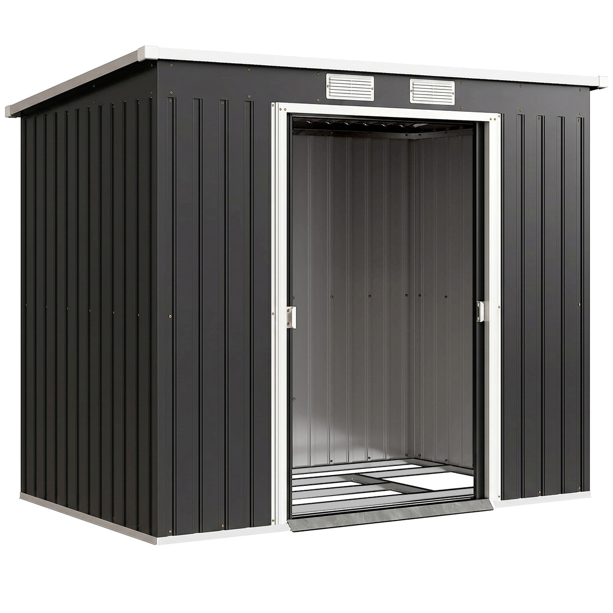Abri de jardin 2,77 m² 213 x 130 x 172 cm kit de fondation porte coulissante ventilations acier galvanisé gris foncé