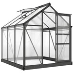 Serre de jardin polycarbonate 3,65m² 190 x 192 x 201 cm résistant aux UV fondation renforcé gouttière Gris