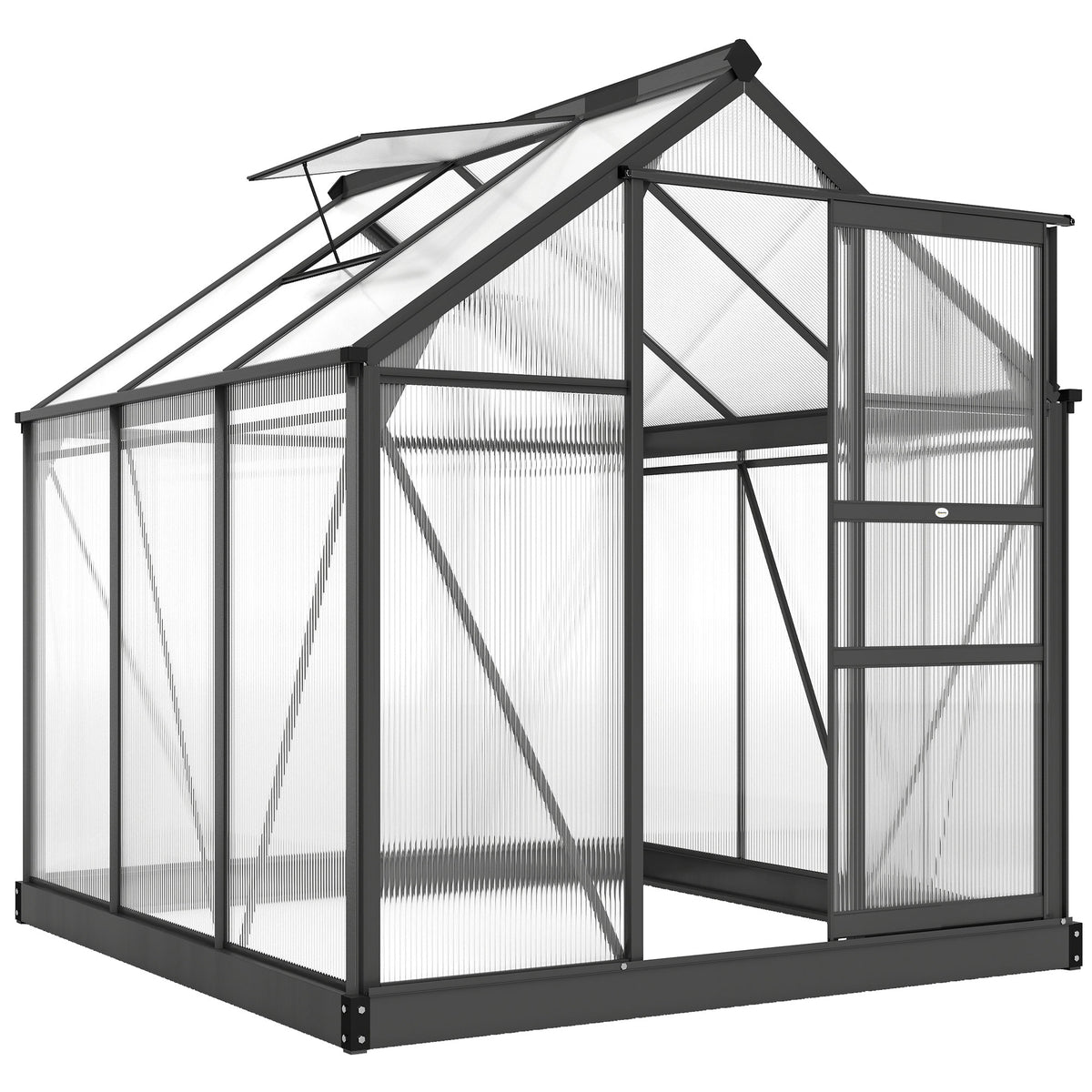 Serre de jardin polycarbonate 3,65m² 190 x 192 x 201 cm résistant aux UV fondation renforcé gouttière Gris