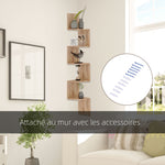 Étagère d'angle Murale de Rangement Forme Zigzag 20L x 20l x 126H cm 5 Niveaux Bois chêne Clair