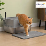 Bac à litière XL en acier inoxydable, maison de toilette pour grand chat, nettoyage facile 60,2 x 40,2 x 29,5 cm, gris