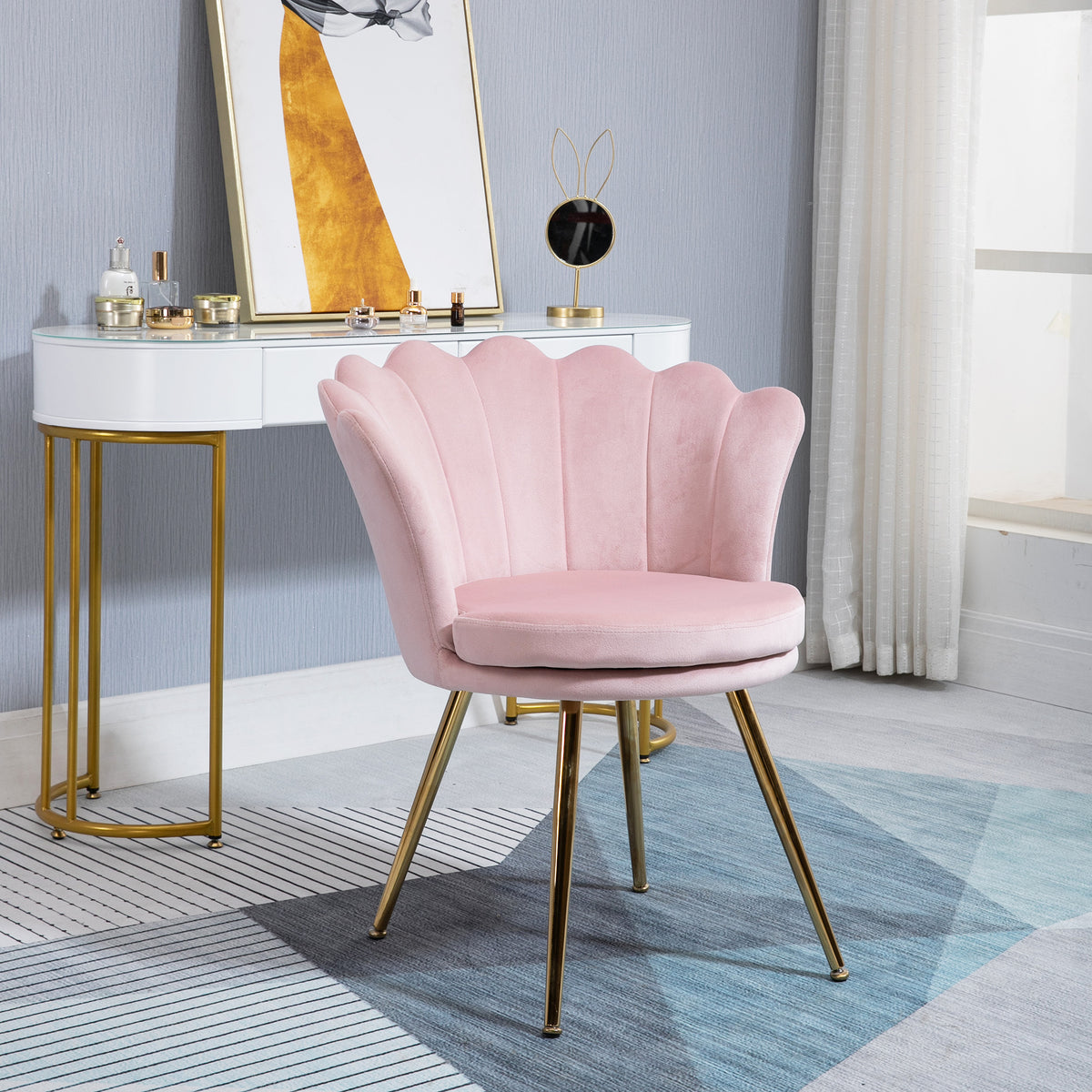 Lot de 2 fauteuil coquillage Fauteuil rose Fauteuil de salon Chaise en velours pieds métal dorés effilés dim. 67l x 64P x 77H cm rose