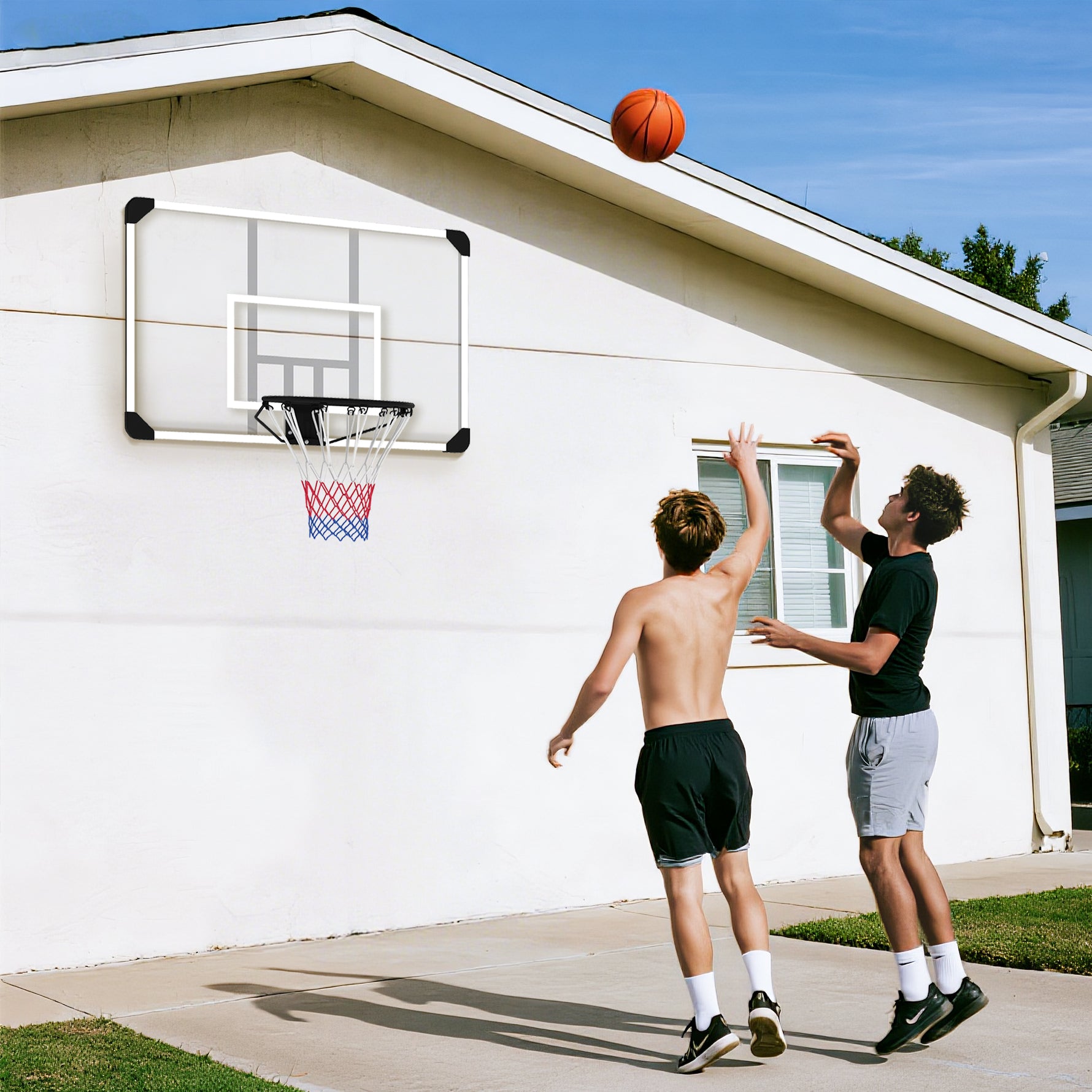 Panier de basketball mural avec panier spécial filet toutes saisons pour l'intérieur et l'extérieur 113x61x73cm blanc