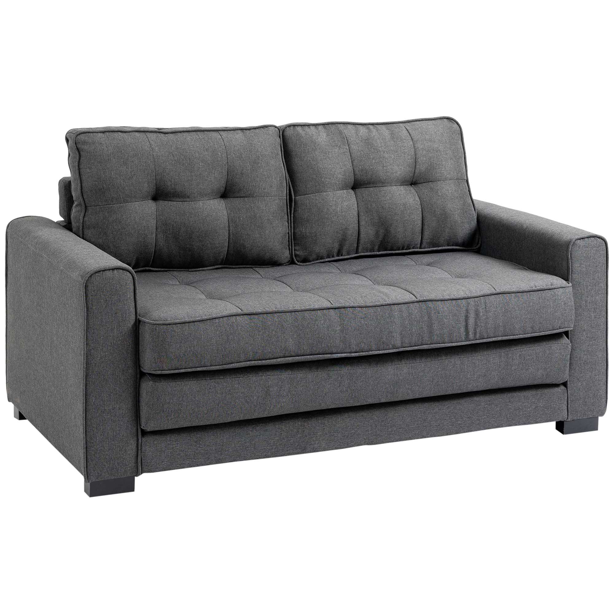 Divano dritto convertibile 2 posti - schienale capitonné - 147,5 x 75 x 85 cm - grigio