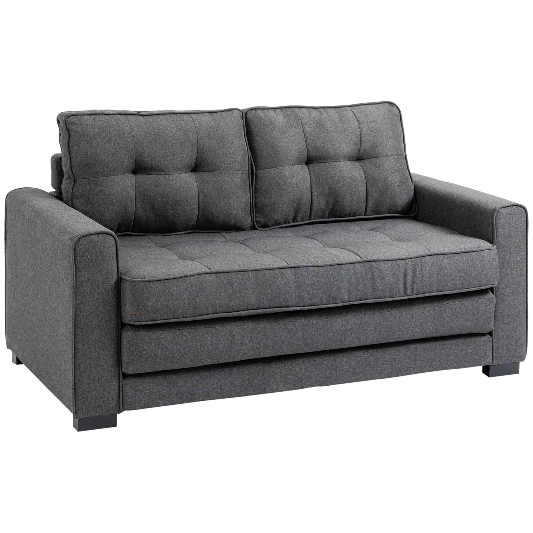 Canapé droit convertible 2 places - dossier capitonné - 147,5 x 75 x 85 cm - gris