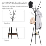 Porte-manteau trépied design contemporain branches étagère + 9 patères dim. 45L x 45l x 180H cm métal marron