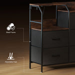 Commode, meuble de rangement avec station de recharge, 8 tiroirs en tissu, étagère ouverte, 130,5x30x88cm, marron