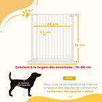 Barrière de sécurité pour chiens et bébés 76 à 80 cm avec extension fixation par pression sans perçage 76 à 80cm blanc