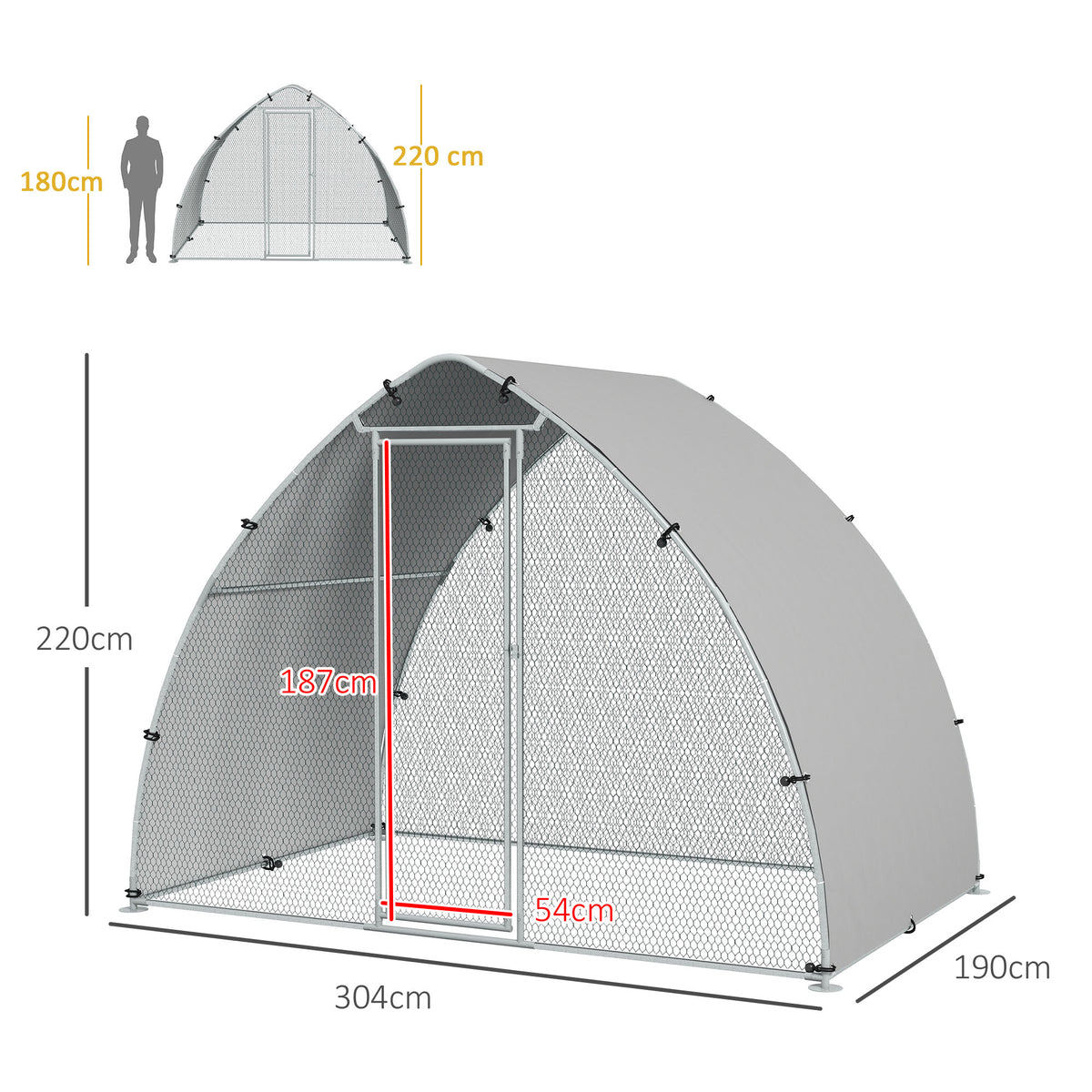 Grand enclos poulailler chenil volière extérieure 5,75m² toit anti-UV toit anti-UV, acier galvanisé, porte verouillable