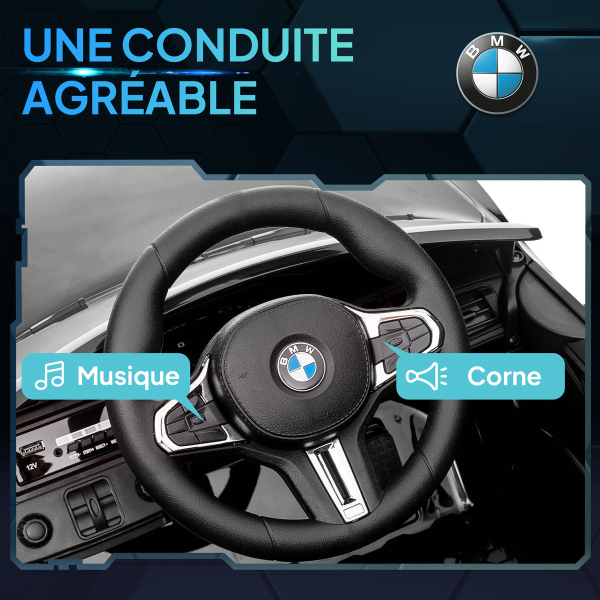 BMW M4 Elektroauto für Kinder 12V mit 2,4G Fernbedienung, Doppelmotor, Hupe, LED-Lichtern, Schwarz