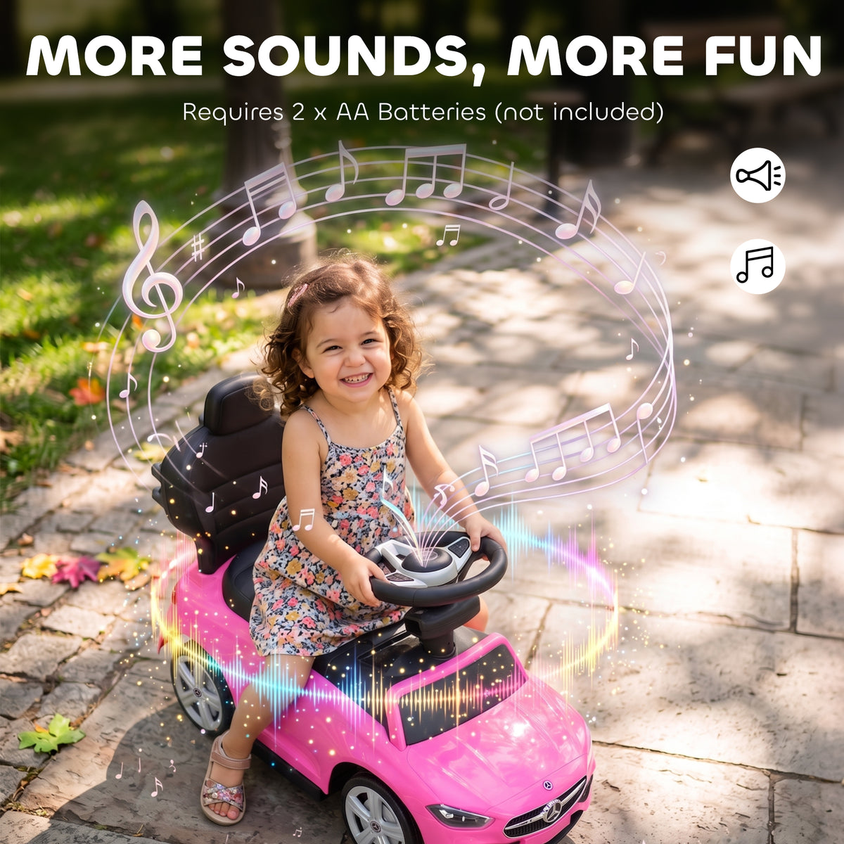 Porteur Enfants 3 en 1 Mercedes-Benz sous Licence, Garde-Corps, Espace de Rangement, Klaxon, 83x40x90cm, Rose