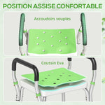 Tabouret de douche pour personnes âgées et handicapées avec accoudoirs, hauteur réglable, patins antidérapants, vert
