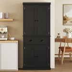 Buffet haut cuisine, armoire de cuisine avec 4 portes, tiroir et étagères réglables, 76,2 x 40,2 x 183 cm, noir