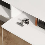 Hängendes TV-Board, Fernsehschrank für Fernseher bis 60 Zoll, Klappfach, 2 Ablagen, 140x24x16cm, Weiß
