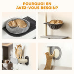 Étagères murales pour chat arbre à chat mural 5 pièces 2 niches hamac plateformes griffoirs en sisal gris