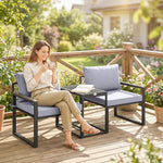 Salon de jardin 3 pièces coussins 14cm et accoudoirs en composite bois-plastique 2 fauteuils et table d'appoint gris
