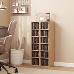 Lot de 2 étagères colonnes armoire de rangement CD-DVD 12 compartiments 21 x 22,5 x 88,5 cm capacité 204 CD bois naturel